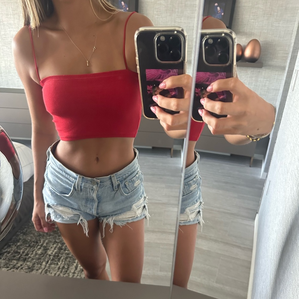 Zara red ribbed spaghetti strap crop top tank